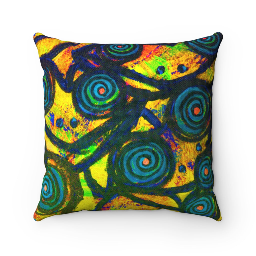 Stained Glass Frogs Yellow Square Pillow - Fridge Art Boutique