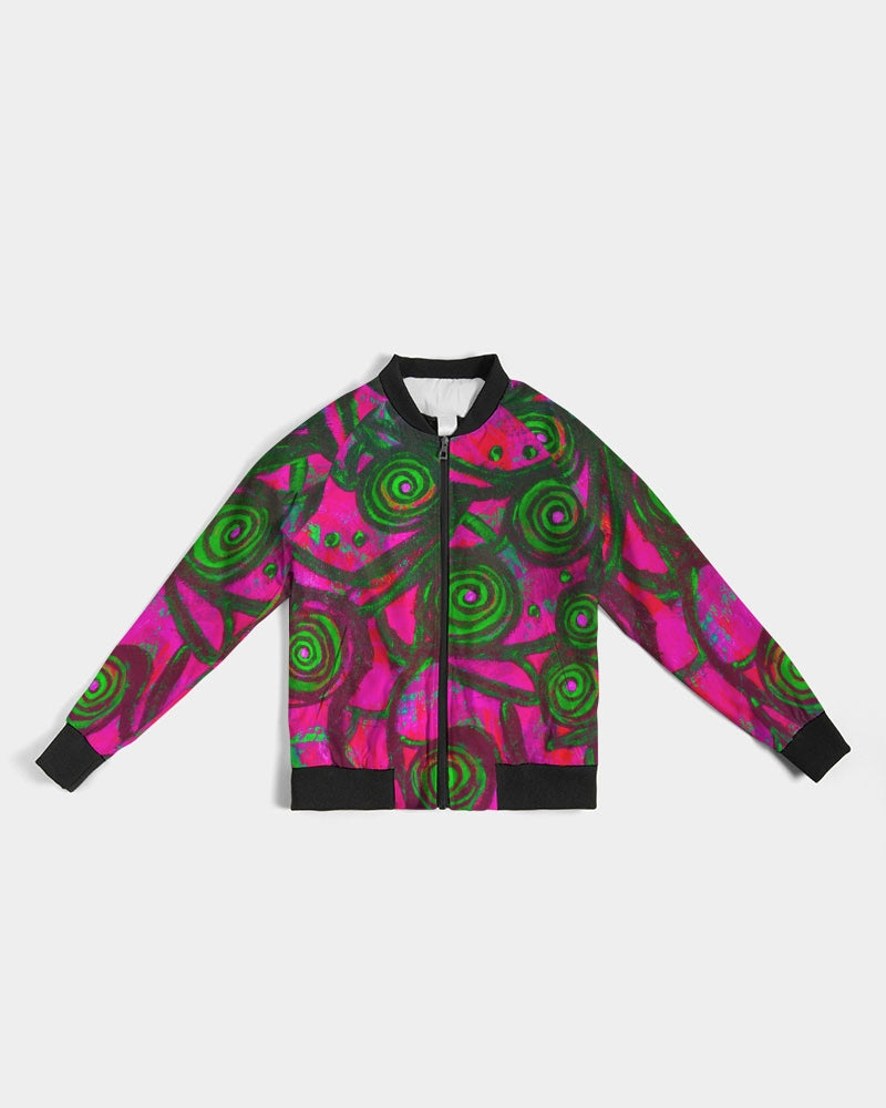 Stained Glass Frogs Pink Women's Bomber Jacket