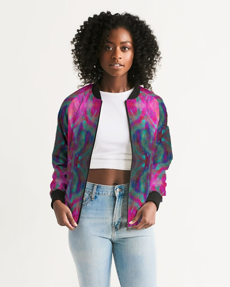 Two Wishes Pink Starburst Cosmos Women's Bomber Jacket