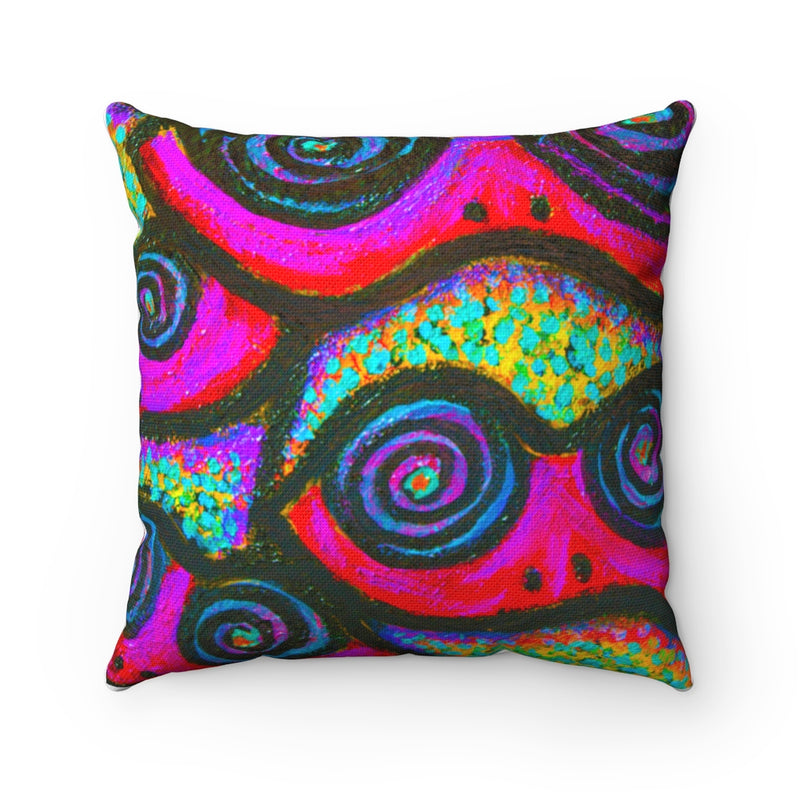 Confetti Frogs Neon Pink Square Pillow - Fridge Art Boutique